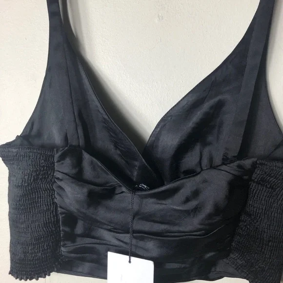 SOLD” SOLD “NWT Black satin crop top, ruched sides. SIZE: SMALL - Picture 7 of 8